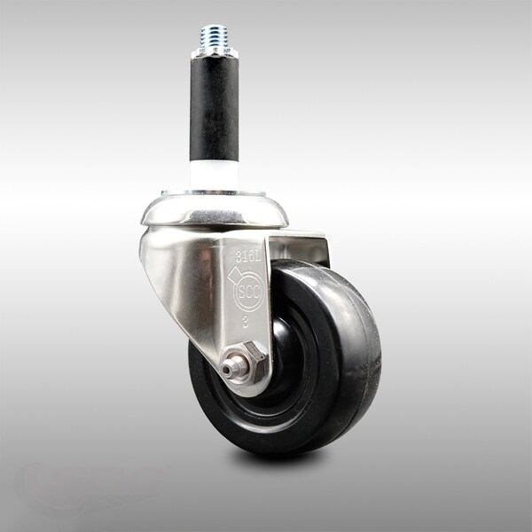 3 Inch 316SS Hard Rubber Wheel Swivel 3/4 Inch Expanding Stem Caster SCC